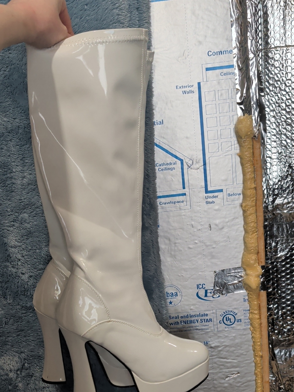 Women’s High Heel Knee Boot in Cream